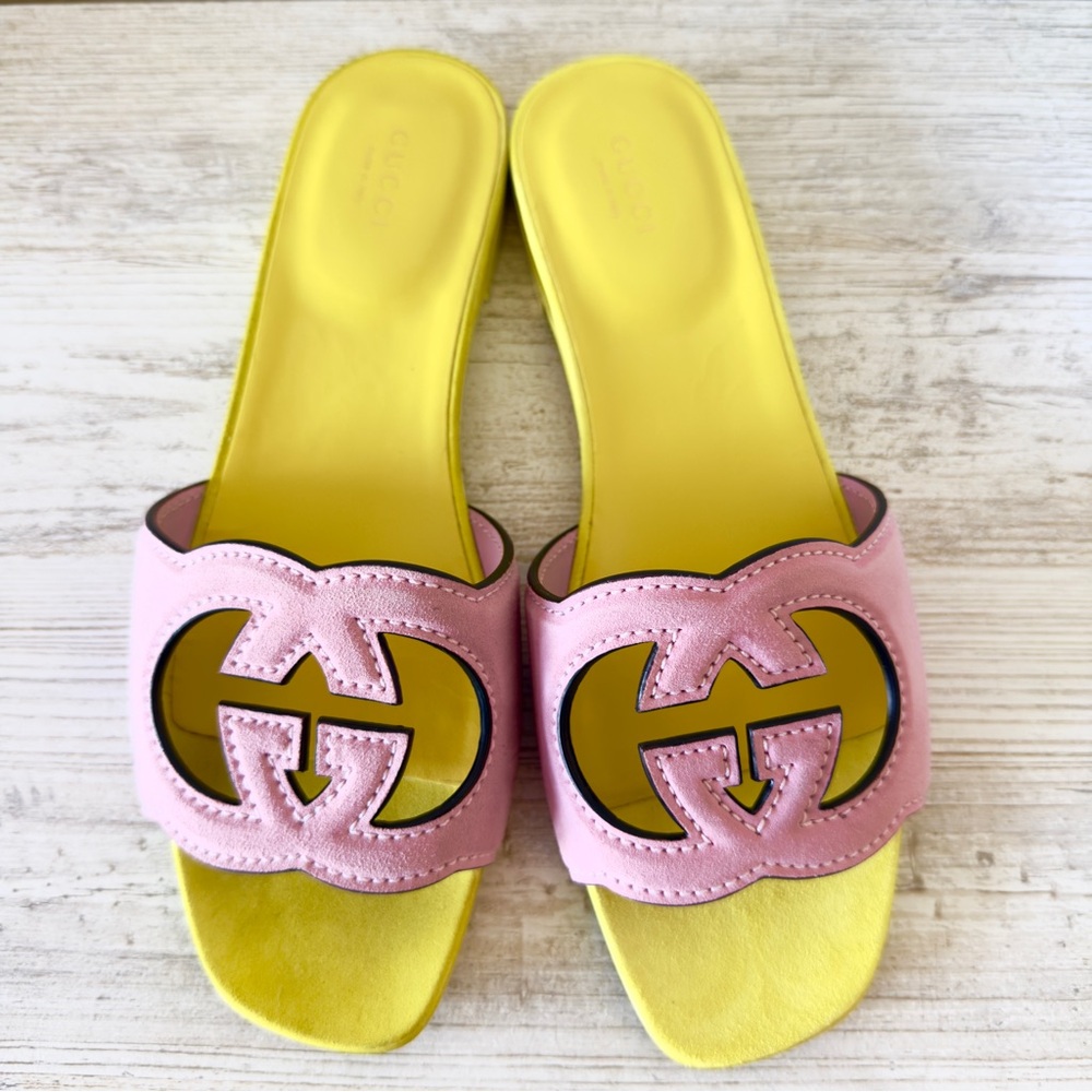 New Gucci Interlocking G leather suede slide sandals size IT 39.5, US 9.5 - Picture 2 of 11